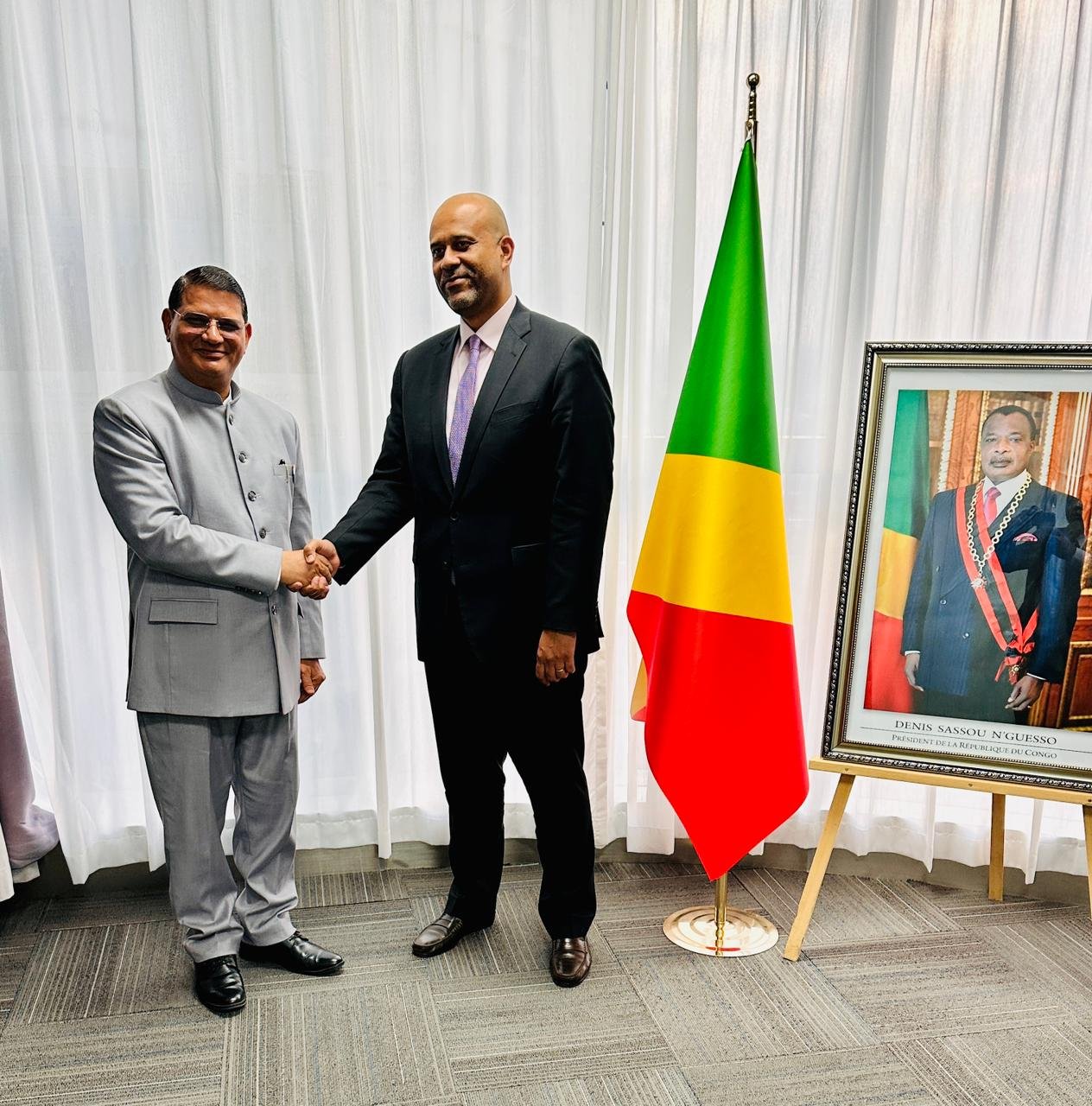 Ambassador H.E. Mr. Madan Lal Raigar paid a courtesy call on H.E. Mr. Michel Djombo, the Congolese Minister of Industrial Development, Special Economic Zones and Private Sector Promotion of Republic of the Congo.