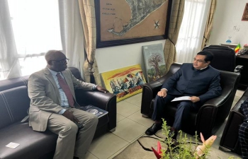 Shri N.Venkataraman, Charge d'Affaires had a B2B meeting with Mr.Sylvestre Didier Mavouenzela,  President of Chamber of Commerce of Pointe Noire on 16 September, 2022 at his Pointe-Noire  office. 