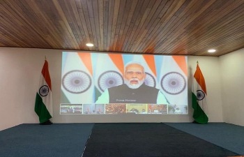 Prime Minister Shri Narendra Modi virtually  launched the logo, theme and website for India’s forthcoming G20 Presidency at 1630 hrs (IST) on Tuesday, 8 November 2022.  This event was streamed live  by the Embassy. 