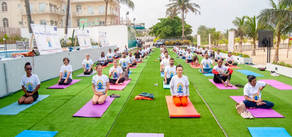 Embassy successfully organised 9th International Day of Yoga (9th IDY'2023) celebrations along with the Indian Association of Pointe-Noire in iconic Jaipur Sea Lounge near beach of Pointe-Noire city of Republic of Congo on 11 June, 2023. 