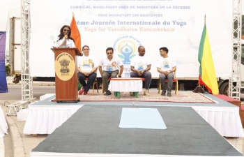 Embassy successfully organised 9th International Day of Yoga (9th IDY'2023) along with Indian Association of Brazzaville at iconic Corniche, behind Ministry of Defence, Brazzaville on 18 June, 2023. An enthusiastic crowd of more than 200 people participated in the event. Embassy officials, officials from Ministry of Foreign Affairs, local Congolese, members of Indian diaspora and local press participated in the event. Shri N.Venkataraman, Charge d'Affaires gave the opening remarks. Common Yoga Protocol was conducted. All local sponsors were awarded with a certificate of appreciation by Charge d'Affaires.  The event was sponsored by Regal Group; Maficrom; Burotec; Vival / Burotop; Sandeep Group; Supersonic; Promac Engineering; Valiant Power projects; Royal Spice; Top Shine / Cosmos; OIA Pvt. Ltd.; Hariom / Burotec ; A-One; Prashanta Sarkar; Satnam; Supreme; Jaipur Travels ; Majisa; Kenny's ; Miles Travels; Satguru Travels; A2Z Travels; Jessica Silk; We Care. 