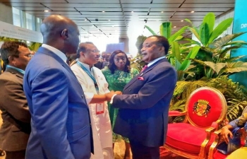 Shri V. Muraleedharan, Minister of State for External Affairs met H.E Mr. Denis Sassou Nguesso, President of the Republic of Congo on the sidelines of Three Basins Summit in Brazzaville on 28 October, 2023. He conveyed wishes for the success of the Summit.