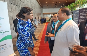 Shri V. Muraleedharan, Minister of State for External Affairs met H. E. Ms. Arlette Soudan-Nonault, Minister of Environment, Sustainable Development and Congo Basin on the sidelines of Three Basins Summit in Brazzaville on 28 October, 2023