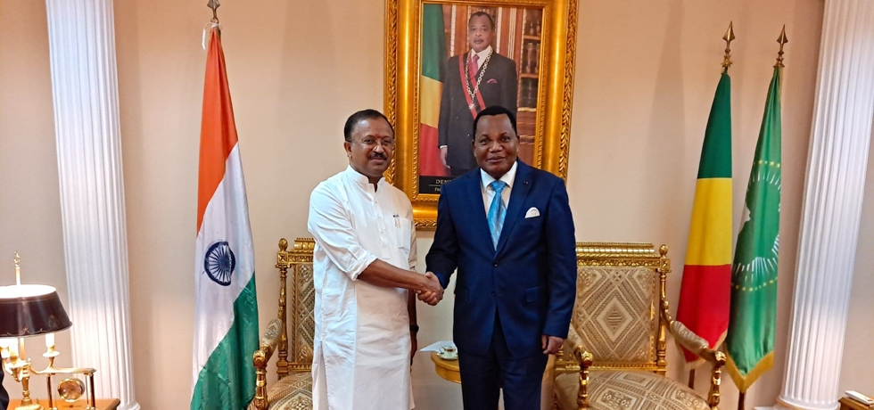 Shri V. Muraleedharan, Minister of State for External Affairs called on Foreign Minister of Republic of Congo H.E.Mr.Jean Claude Gakosso in Brazzaville on 27 October, 2023 on the sidelines of the Three Basins Summit.