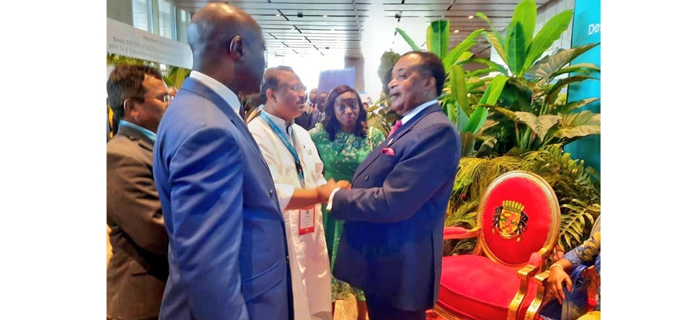 Shri V. Muraleedharan, Minister of State for External Affairs met H.E Mr. Denis Sassou Nguesso, President of the Republic of Congo on the sidelines of Three Basins Summit in Brazzaville on 28 October, 2023.